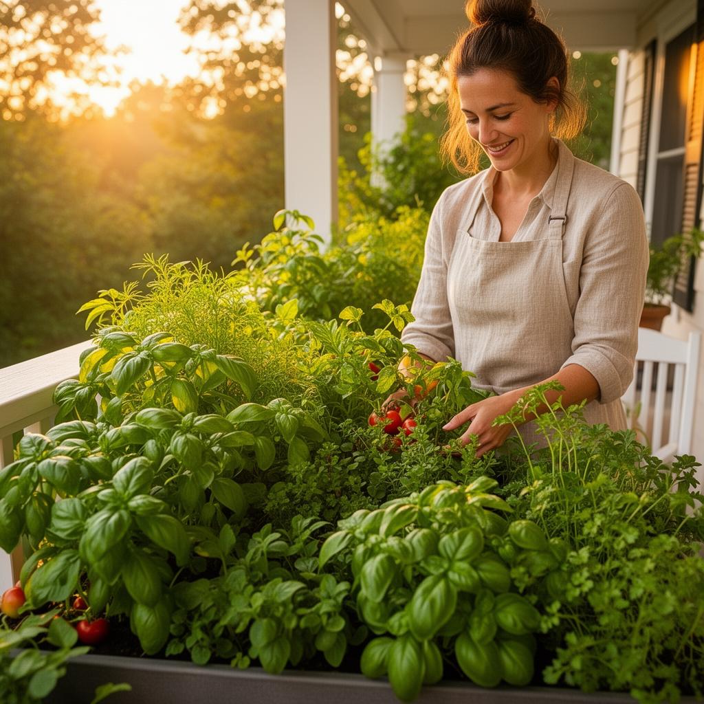 A sunlit moment of tending plants and home